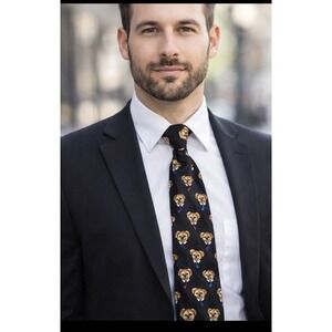 Addiction Black Teddy Bear Suit Neck Tie 4" Wearing Different Color Ties Vintage